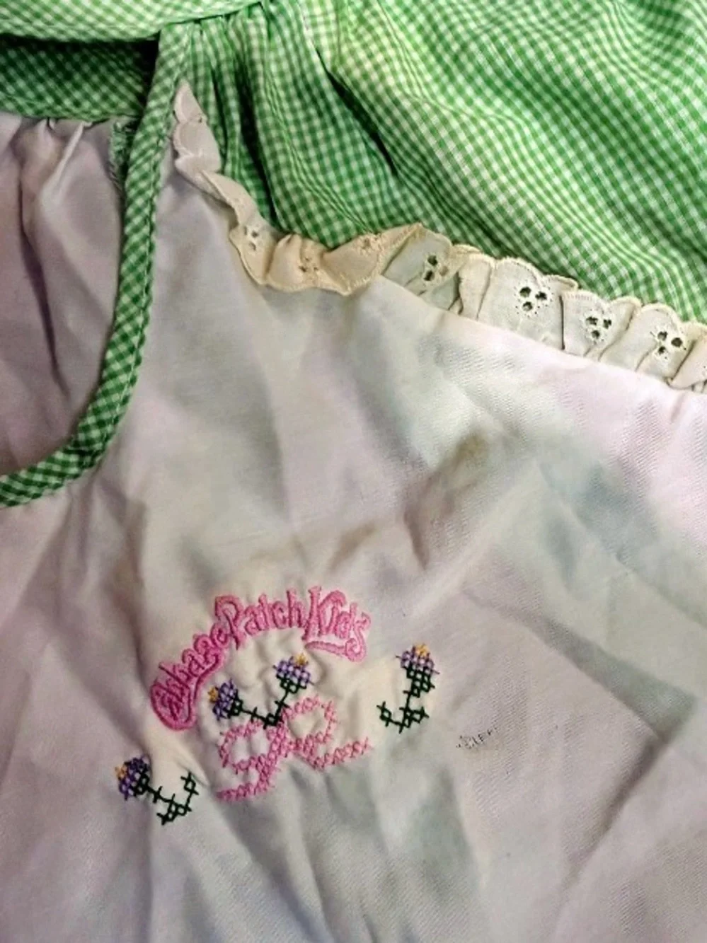 Vintage 80s Cabbage Patch Kids Girl Dress Size 2 Green Gingham Sleeveless tie